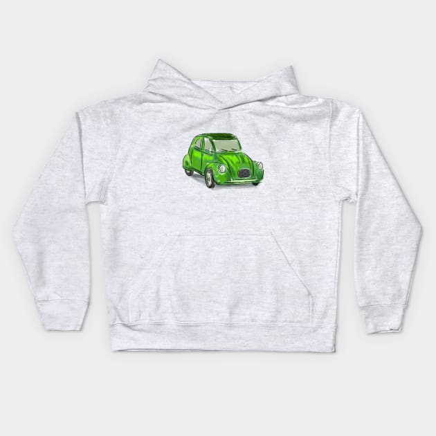 Classic Citroën Deux Chevaux 2CV Loose Sketch - Green Kids Hoodie by ibadishi